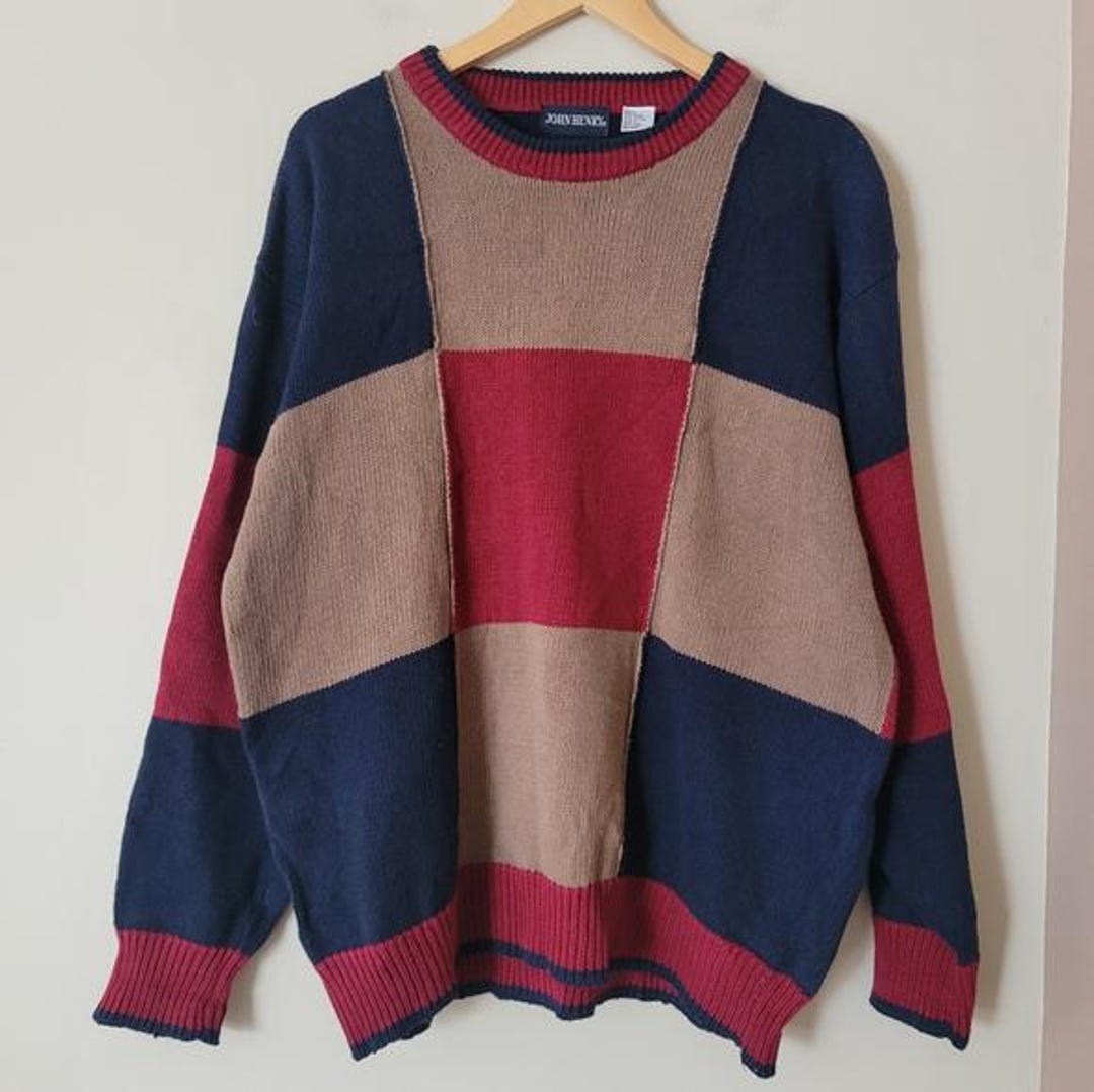 Suéter vintage de los años 90 con diseño de patchwork y bloques de