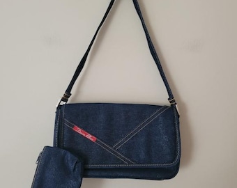 Vintage Y2K Denim Mini Shoulder Bag Glitter Sparkle With Coin Purse And Wallet