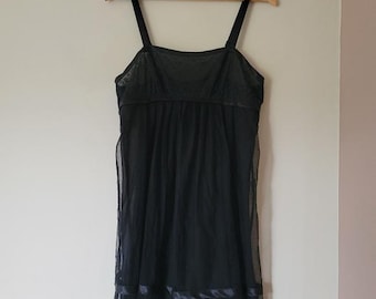 Vintage 90s Y2K  Black Chiffon Babydoll Lingerie Slip Dress Grunge Punk