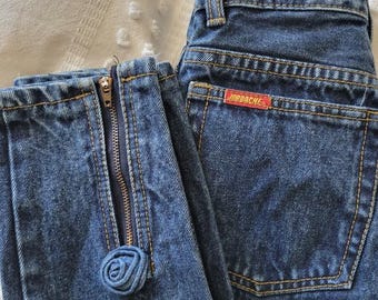 Vaqueros vintage Jordache de tiro alto con lavado oscuro y cremallera hasta el tobillo, talla 24