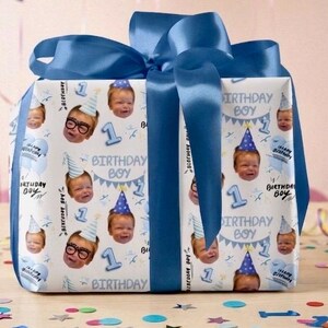 Personalized Face Wrapping Paper, Custom Photo Gift Wrap, Boys 1st Birthday Wrap, Custom Age Photo Wrap, Funny Face Birthday Paper image 2