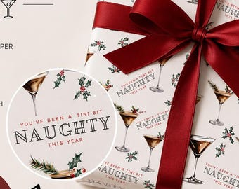 Weihnachtsgeschenkpapier mit frechem Martini-Motiv, lustiges Geschenkpapier für Erwachsene, Weihnachtsgeschenkpapier mit Cocktail-Motiv