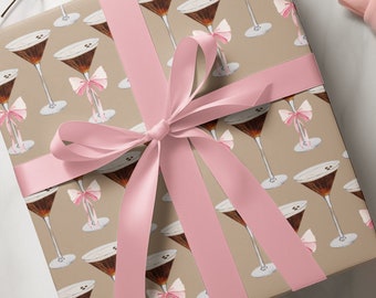 Inpakpapier, verjaardag espresso martini, roze strikken, aangepaste cadeauverpakking, cadeaupapier, feestartikelen, decoratie feest, ambachtelijke papierrol,