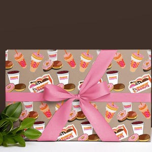 Dunkin Donuts wrapping paper, running on dunkin, iced coffee gift wrap