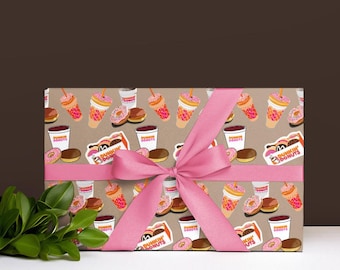 Dunkin Donuts wrapping paper, running on dunkin, iced coffee gift wrap