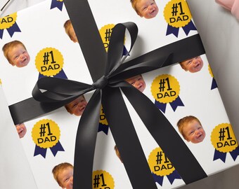 Cadeaupapier, gepersonaliseerde cadeauverpakking vaderdag, #1 vader, cadeau voor vaders, uitsnede babygezicht, gepersonaliseerd inpakpapier