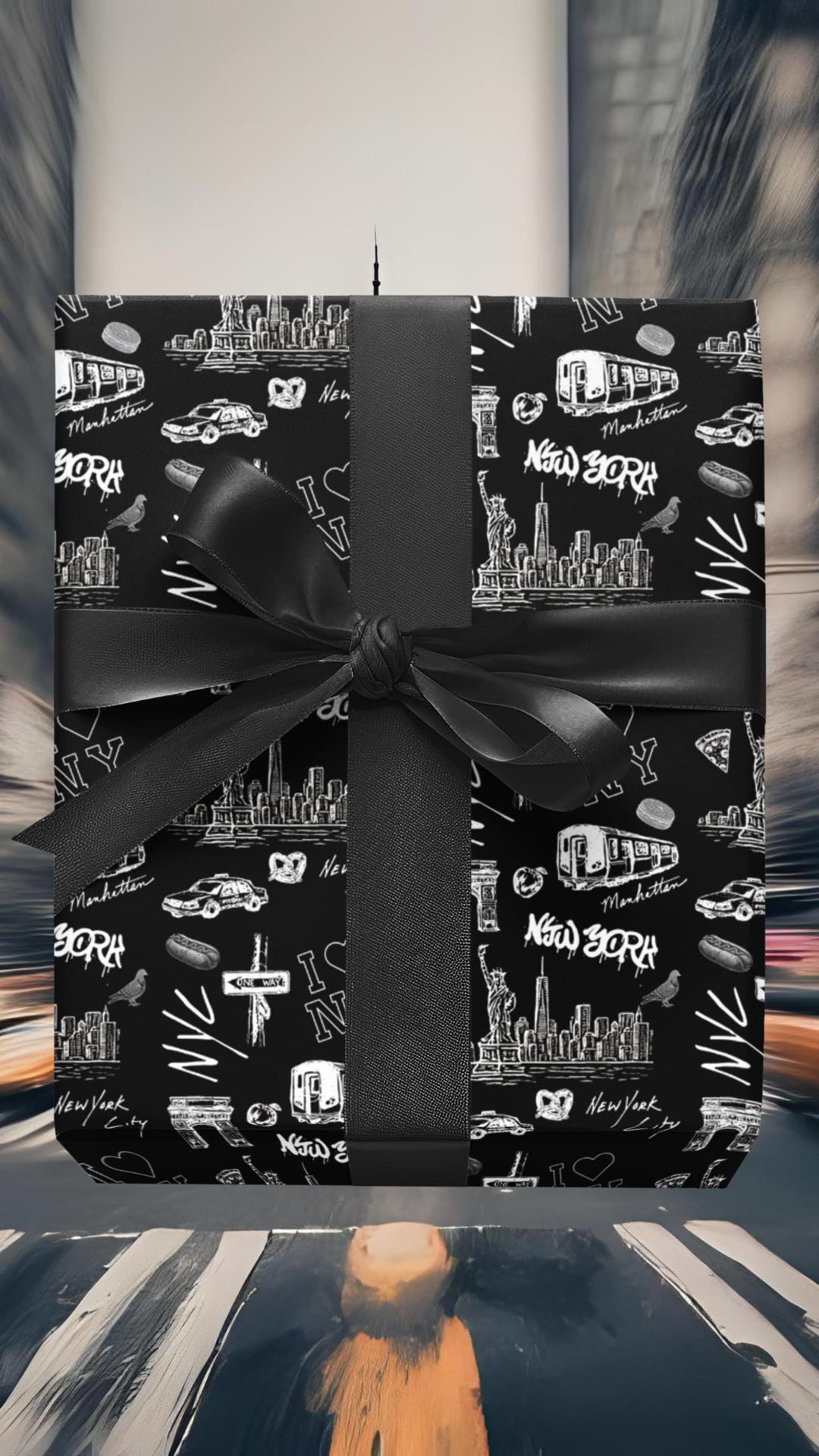 Wrapping Paper, NYC Theme Gift Wrap, Big Apple Manhattan Design,