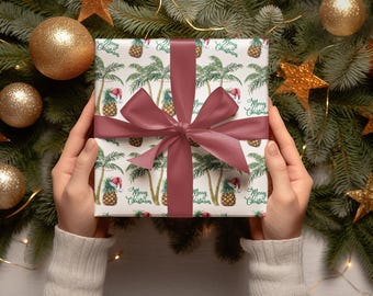 Inpakpapier kerst palmboom, tropische ananas vakantie cadeaupapier, feestelijke cadeaupapier, kerst briefpapier, cadeauverpakking