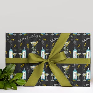 Wrapping Paper, Extra Dirty Martini Custom Birthday Gift Wrap, Cocktail Theme Party Supplies, Alcohol Gift Paper, Tini bit older