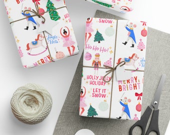 Helder leuk kerstcadeaupapier, kerstmuis inpakpapier, klein meisje roze inpakpapier 1pc, speels kerstpapier,