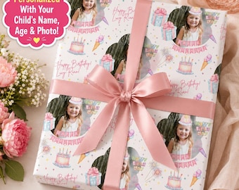 Gepersonaliseerde verjaardagsverpakking | Cadeauverpakking met foto | Verjaardagscadeauverpakking voor elke leeftijd | Cadeaupapier met naam en persoonlijke touch | Cadeauverpakking voor kinderverjaardagscadeaus