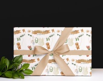 Baby shower giftwrap, welcome baby, custom name baby giftwrap, wrapping paper