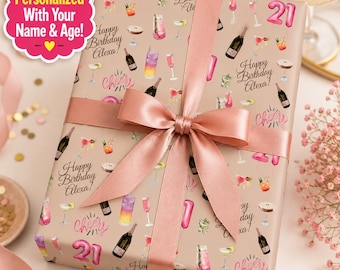 Personalized 21st Birthday Wrapping Paper | Custom Birthday Gift Wrap | Cheers 21 Gift Wrap | Any Age Birthday | Custom Name Wrapping Paper