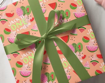 Gift Wrap Papers, Watermelon Birthday Theme, Custom Wrapping Paper, Summer, 1st Birthday Gift, One in a Melon, Gift Wrap, 1st birthday party