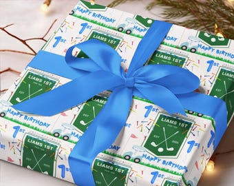 Wrapping Paper, Baby Golf Theme Birthday Party Gift Wrap, Golf Baby Gift, Custom Personalized 1st Par Tee, Golfer Baby, Any Age, Golf Lover,