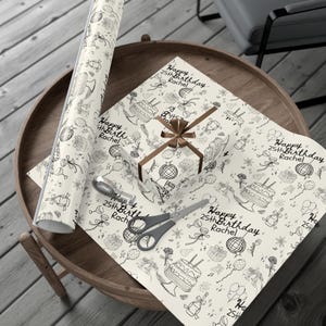 Verjaardagscadeaupapier, gepersonaliseerde cadeauverpakking voor elke leeftijd, champagnecocktails strikken, girly feestdecor, 21e 25e 26e 30e, Doddles afbeelding 6