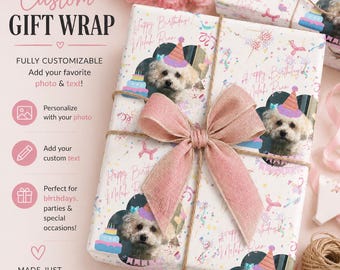 Personalized Dog Wrapping Paper | custom Pet Gift Wrap | Custom Puppy Birthday Gift Wrap | Dog Lover Gift | Pet Portrait