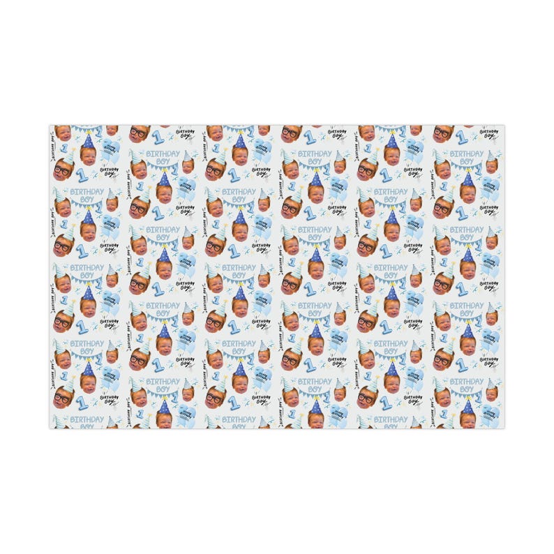 Personalized Face Wrapping Paper, Custom Photo Gift Wrap, Boys 1st Birthday Wrap, Custom Age Photo Wrap, Funny Face Birthday Paper image 7