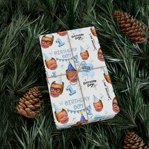 Personalized Face Wrapping Paper, Custom Photo Gift Wrap, Boys 1st Birthday Wrap, Custom Age Photo Wrap, Funny Face Birthday Paper image 5