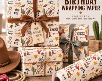Papel de regalo personalizado para el primer rodeo, papel de regalo para el primer cumpleaños, papel de regalo de cumpleaños vaquero, papel de regalo para bebé niño estilo western, papel de regalo personalizado para rodeo