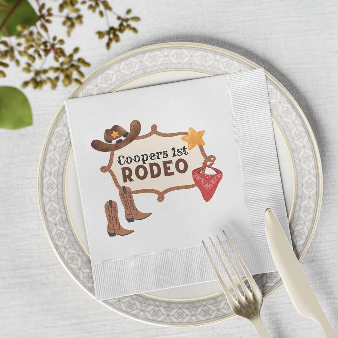 Napkins, 1st Rodeo Birthday Party, Custom Name, Western Theme, Cowboy ...