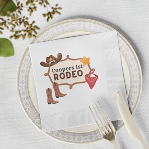 Napkins, 1st Rodeo Birthday Party, Custom Name, Western Theme, Cowboy Party Supplies, Customized Decor, 1st birthday theme