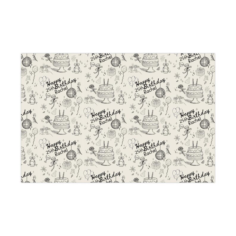 Verjaardagscadeaupapier, gepersonaliseerde cadeauverpakking voor elke leeftijd, champagnecocktails strikken, girly feestdecor, 21e 25e 26e 30e, Doddles afbeelding 3