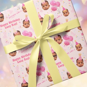 Presentpapper, Anpassat presentpapper för flickor med 1-årsdag, Personligt presentpapper med foto för bebisar