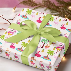 Tropical beachy christmas wrapping paper, florida christmas, tropical santa giftwrap, beach christmas, surfing santa wrapping paper 1pc