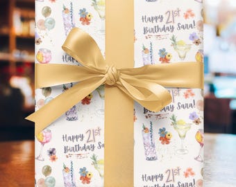 Inpakpapier 21e verjaardag, eindelijk 21, aangepast verjaardagscadeau, cadeaupapier, girly 21e, eenentwintig