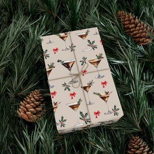 Geschenkpapier, WeihnachtsEspresso Martini-Geschenkpapier, Feiertagsgeschenkpapier, festliches Geschenkpapier, Cocktail-Thema-Geschenkpapier Bild 3