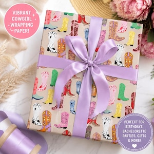 Cowgirl Boot Wrapping Paper | Western Gift Wrap | Colorful Cowboy Boot Gift Wrap | Country Birthday Wrapping Paper | Western Christmas Gift