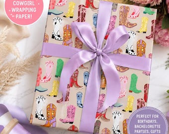 Cowgirl Boot Wrapping Paper | Western Gift Wrap | Colorful Cowboy Boot Gift Wrap | Country Birthday Wrapping Paper | Western Christmas Gift