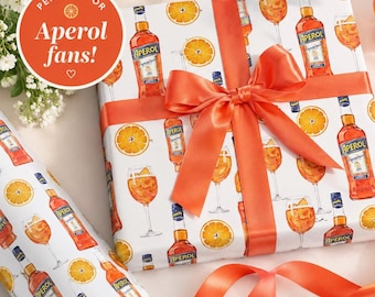 Cadeaupapier voor Aperol Spritz | Cocktailcadeaupapier | Italiaans zomercadeaupapier | Cadeaupapier voor aperitiefliefhebbers | Cadeaupapier voor barkarren
