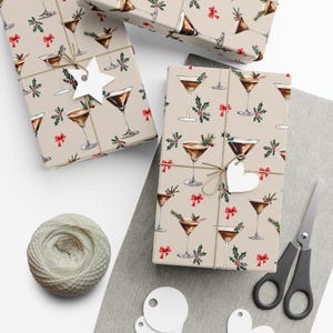 Geschenkpapier, WeihnachtsEspresso Martini-Geschenkpapier, Feiertagsgeschenkpapier, festliches Geschenkpapier, Cocktail-Thema-Geschenkpapier Bild 4
