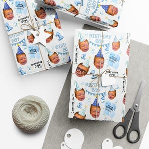 Personalized Face Wrapping Paper, Custom Photo Gift Wrap, Boys 1st Birthday Wrap, Custom Age Photo Wrap, Funny Face Birthday Paper image 6