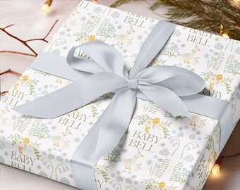 Wrapping Paper, Neutral Baby Shower Giftwrap Papers, Goose Floral Theme, Custom Mother Goose, Whimsical Gift Wrap, Baby Shower Decor