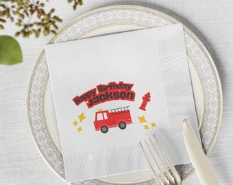 Napkins, Firetruck Theme Birthday, Custom Party Supplies, Personalized firetruck, Kids' Event Decoration, firefighter gift