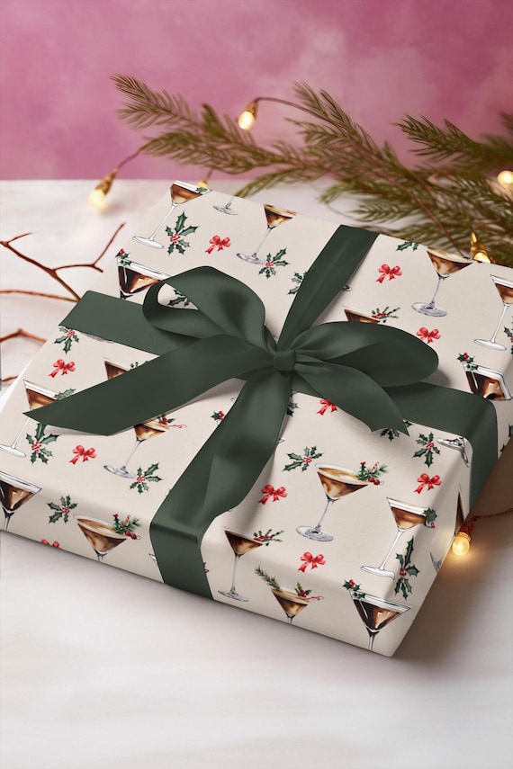 Wrapping Paper, Christmas Espresso Martini Gift Wrap Papers, Holiday Gift Wrap, Festive Wrapping Paper, Cocktail Theme Wrapping Paper