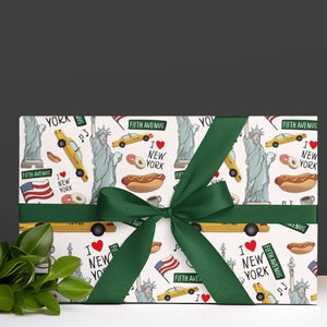 Papier do pakowania, niestandardowy projekt NYC, wzór taksówki NYC, motyw miasta Nowy Jork, opakowanie prezentów Nowy Jork lub nigdzie, wystrój miejski, Big Apple