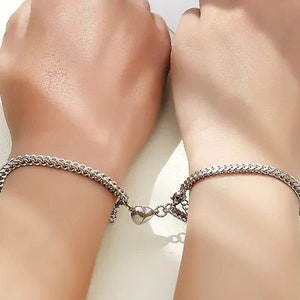 Magnetic Couple Bracelet Set 2pcs, Magnetic Heart Bracelet, Matching Lover Bracelets, Long Distance Bracelet, Friendship & Love Gift