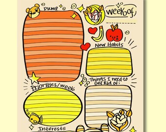 Página colorida de planificador diario/semanal para TDAH, con gráficos de animales (descargas digitales)