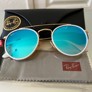 Ray-ban Round Double Bridge Gold Frame / Gradient Blue  display picture 3
