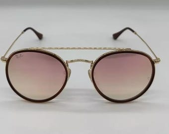 Ray-Ban RB3647N Sunglasses Unisex Round Gold/Mirrored Brown/Pink 51mm