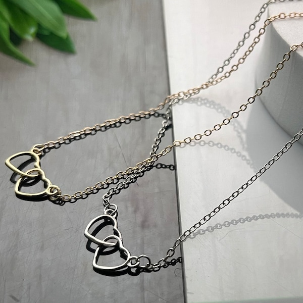 Interlocking Hearts Necklace | Double Heart Necklace | Dainty Necklace | Anniversary Gift | Valentines Gift | Gift for her