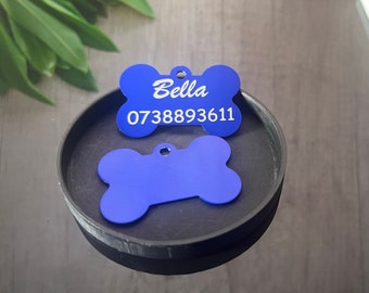 Blue Dog ID tags for Dogs | Dog Name Tag | Double Sided Pet ID Tag | The perfect ID Tag for your best friend | Dog Lover | Animals Lover |