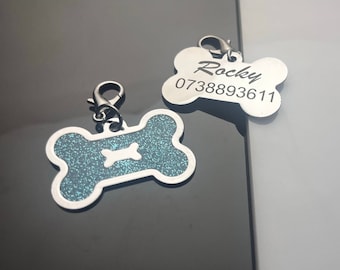 Light Blue Bone Shape Dog ID Tag | Bone-tastic Engraved Dog Tag | Long Lasting Dog Collar Tag | Dog Lover | Keep Your Furry Friend Safe |