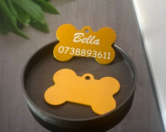 Yellow Dog ID tags for Dogs | Dog Name Tag | Double Sided Pet ID Tag | The perfect ID Tag for your best friend | Dog Lover | Animals Lover |