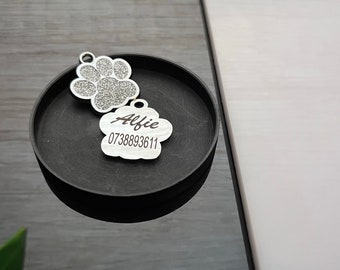 Silver Dog ID Tag for Dogs | Paw Shape Pet Collar | Personalised Dog  Tag | Engraved Dog Tag | High-Quality Name Tag |Custom Engraved Tag