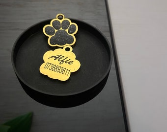 Black Dog ID Tag for Dogs | Paw Shape Pet Collar | Personalised Dog  Tag | Engraved Dog Tag | High-Quality Name Tag |Custom Engraved Tag